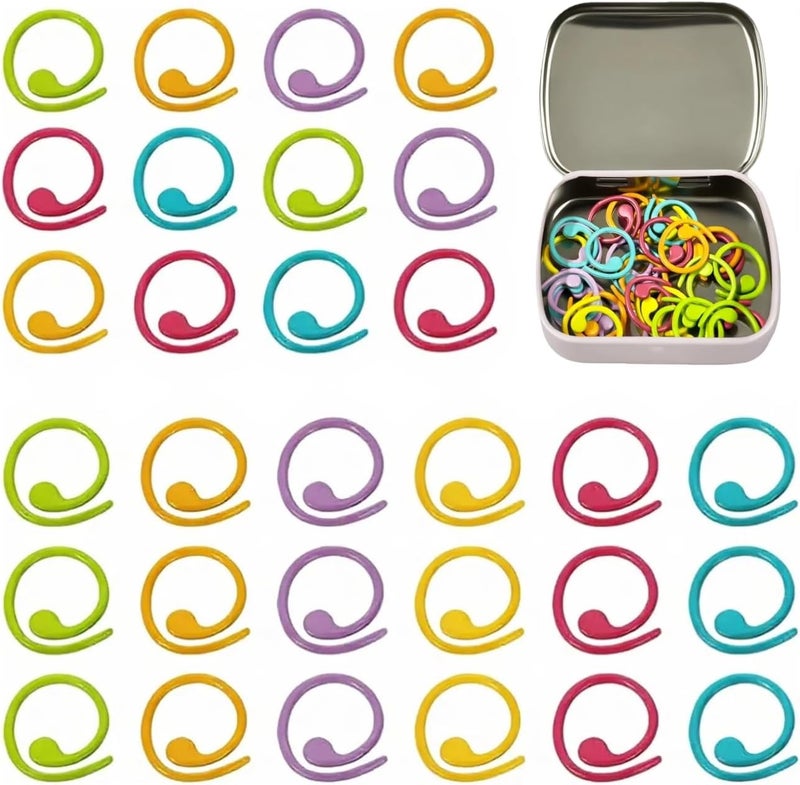 wonofa 50 Pcs Helical-Shaped Crochet Markers Ring,Boxed Crochet Rings,Multicolor Metal Stitch Markers Knitting Stitch Markers for Sewing Knitting DIY and Handmade Crafts (Spiral-50Pcs) - Image 1